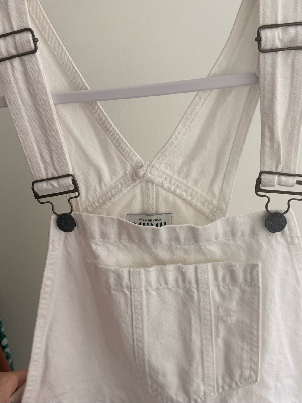 Show Me Your MuMu White Frayed Denim Short Overalls - Picture 5 of 8